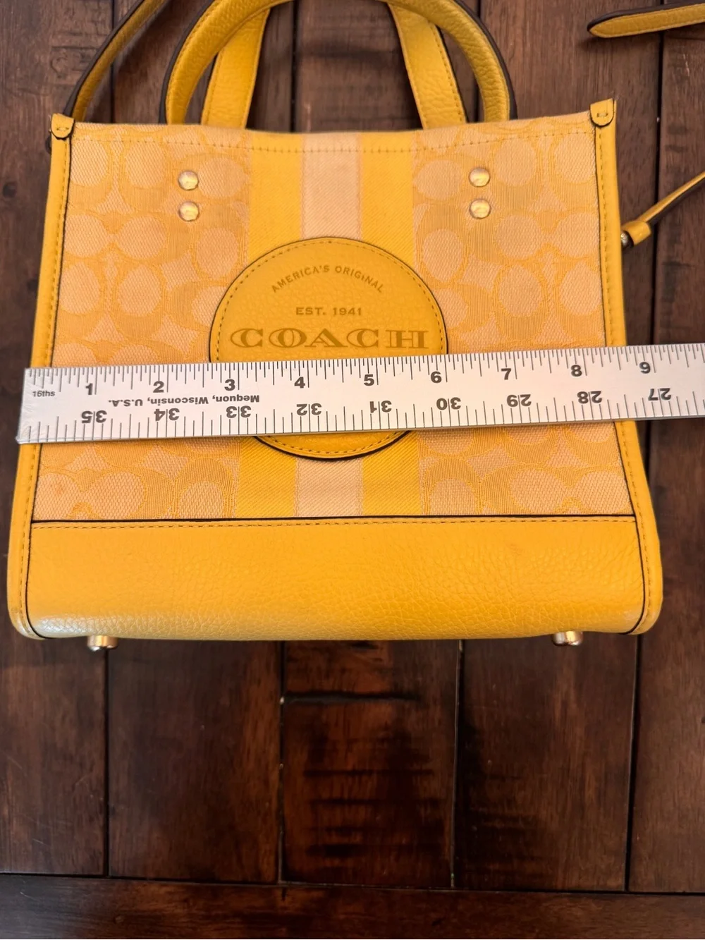 Coach Dempsey Tote 22” Signature C Jacquard Yellow Double Handle Shoulder Purse - Picture 14 of 15